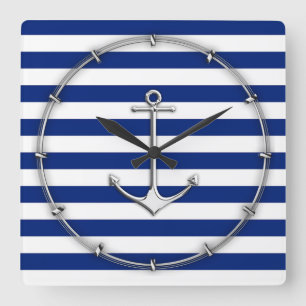 Ankrar lika tunna för krom på nautiska randar fyrkantig klocka