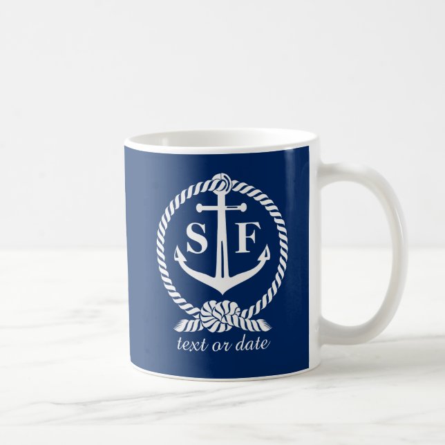Ankrar nautiska blått för klassikerMonogram Kaffemugg (Höger)