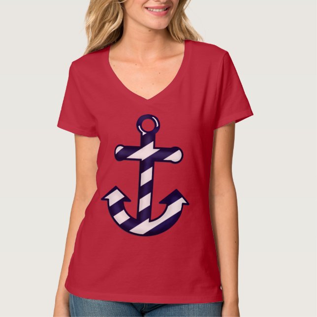 Ankrar randigt nautiskt för blått & för vit tee shirt (Framsida)