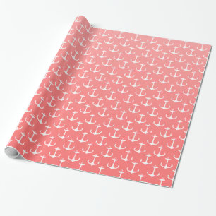 Ankrar rosa vit för nautisk Ombre korall mönster Presentpapper