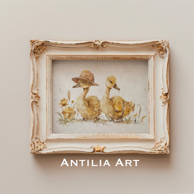 Ankunge Akvarell Målning Ankbondegård Djur Poster (Skapare uppladdad)