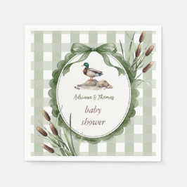 Ankunge Baby Shower Gingham Salvia Pappersservett