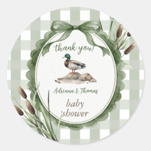 Ankunge baby shower Gingham Tack Runt Klistermärke
