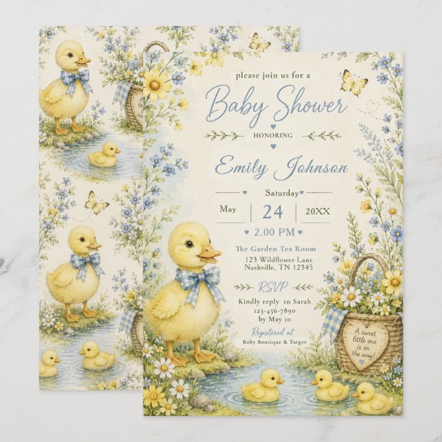 Ankunge Baby Shower Inbjudningar (Fram/baksida)