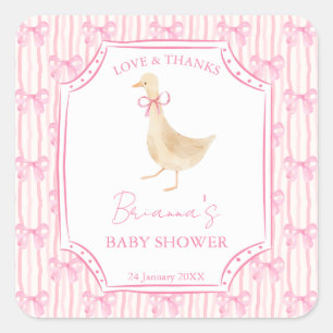 Ankunge ramsor baby shower rosa personlig fyrkantigt klistermärke