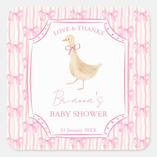 Ankunge ramsor baby shower rosa personlig fyrkantigt klistermärke (Framsida)
