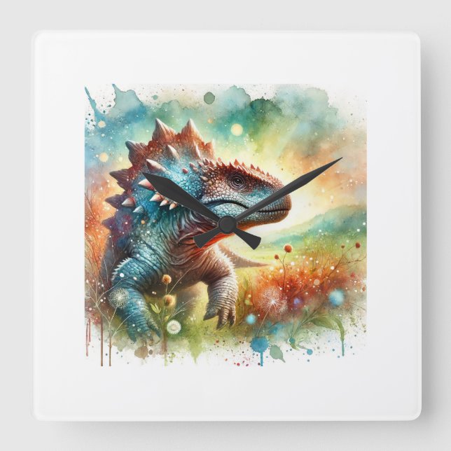 Ankylosaurus 170624AREF117 - Watercolor Fyrkantig Klocka (Framsida)