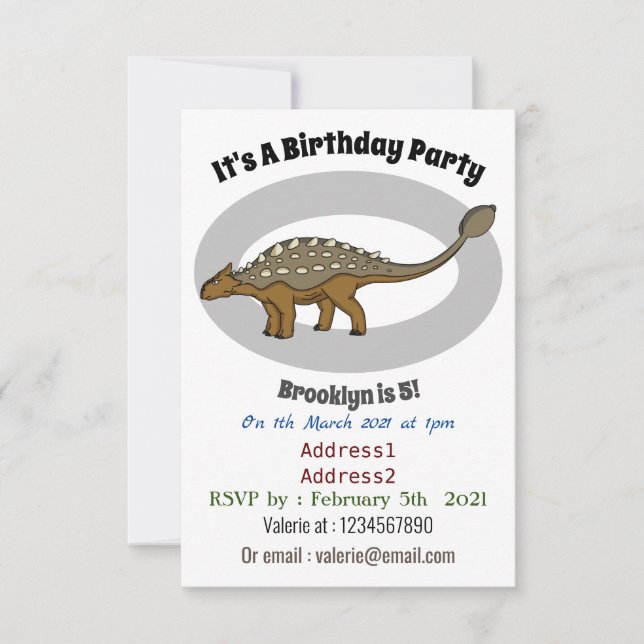 Ankylosaurus bepansrade dinosauriillustration inbjudningar (Framsida)