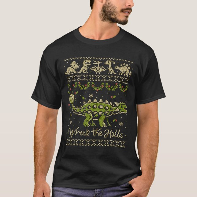 Ankylosaurus Dinosaur Christmas Sweater  T Shirt (Framsida)