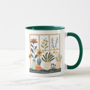 Anläggning av krukväxter i Älskare på fönsterkaffe Mugg