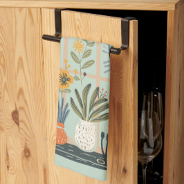 Anläggning av krukväxter i Älskare på fönsterlucko Kökshandduk