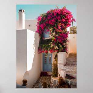 ANLÄGGNING FÖR rosa OCH GRÖNT PÅ VITKONCRET WALL Poster
