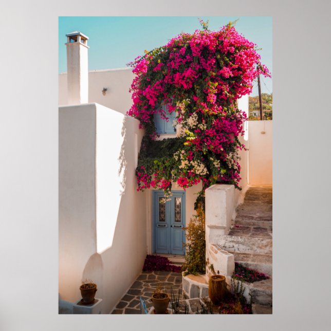 ANLÄGGNING FÖR rosa OCH GRÖNT PÅ VITKONCRET WALL Poster (Framsidan)