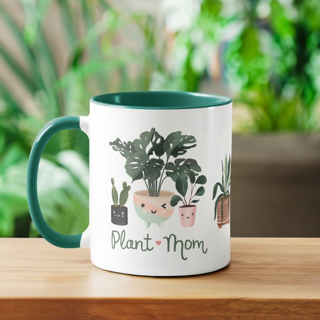 Anläggning Mamma Roligt och ruttläggning för vatte Kaffemugg (Plant Mom Fun & Cute Watercolor Potted Plants Coffee Mug)