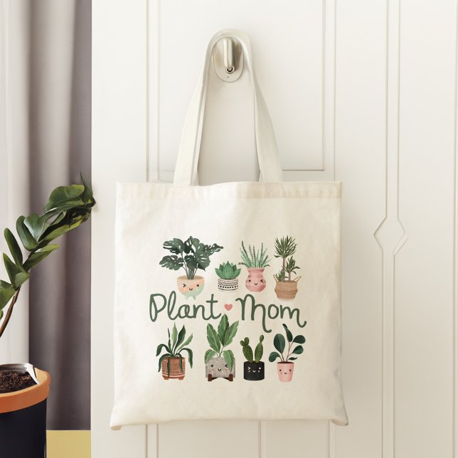 Anläggning Mamma Roligt och ruttläggning för vatte Tygkasse (Plant Mom Fun & Cute Watercolor Potted Plants Tote Bag)