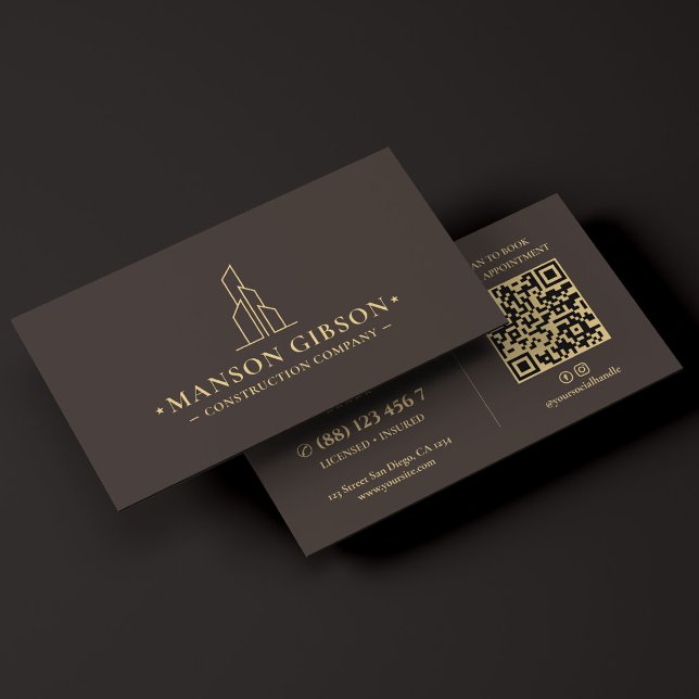 Anläggningsentreprenör Minimal Espresso QR-kod Visitkort (Construction Contractor Minimal Espresso QR Code Business Card
)