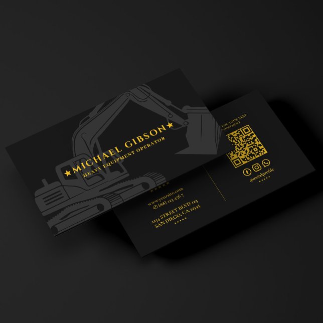 Anläggningsentreprenör Operatör Svart Gul Visitkort (Construction Contractor Operator Black Yellow Business Card
)