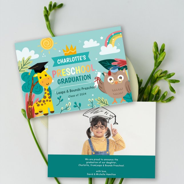 Anmälan från Animal Kid Preschool Photo Studenten Inbjudningar (Animal Kid Preschool Photo Graduation Announcement)