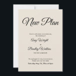 Anmälan om Cream New Plan uppskjuten i Bröllop Inbjudningar<br><div class="desc">Här är ett enkelt kort för att meddela dina gäster om det blir nödvändigt att ändra ditt bröllop-datum. Använda mallen fält om du vill lägga till dina personuppgifter och göra den här eleganten, minimalistisk design till din egen. Krämbakgrunden kan ändras till valfri färg. Alla typsnitt och färg är också redigerbara....</div>