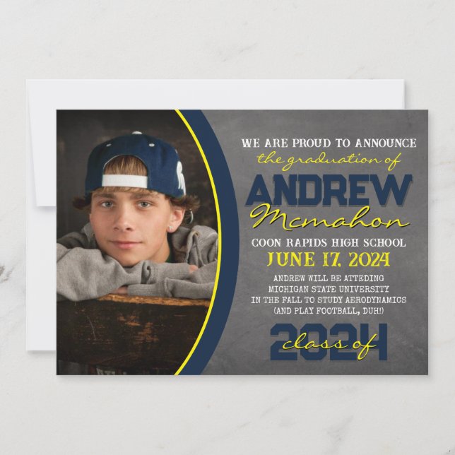 Anmälan om Studenten i på Tunga och Gult Chalkboar Inbjudningar (Framsida)