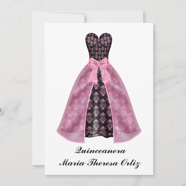 Anmälan Quinceanera Black Damask Inbjudningar (Framsida)