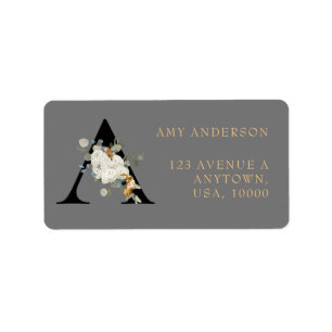 Anmärkning av vita Blommigtar Guld Monogram A Adressetikett