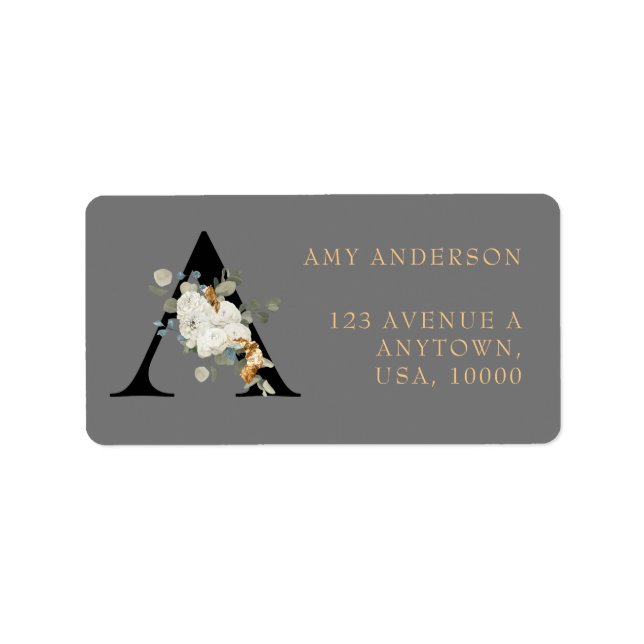 Anmärkning av vita Blommigtar Guld Monogram A Adressetikett (Framsidan)