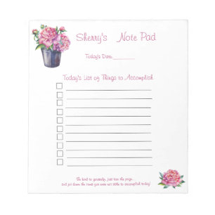 Anmärkning Pad 5.5x6 Peonier Sak to Do List Anteckningsblock