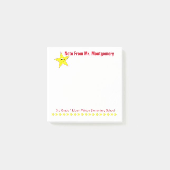 Anmärkningar från Star Elementary School Teacher Post-it Block (Framsida)
