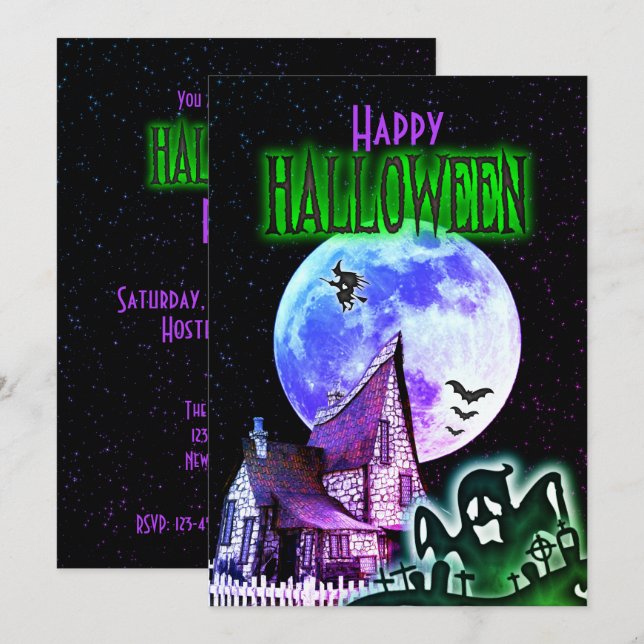 Anmodan från taloky Haunted House Halloween fest Inbjudningar (Fram/baksida)