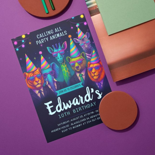 Anmodande av alla Party-djur - Finare-födelsedag Inbjudningar (Calling All Party Animals – Fancy Animal Birthday Invitation)