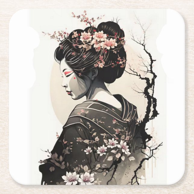 Anmutige japanische Geisha -  Underlägg Papper Kvadrat (Framsidan)