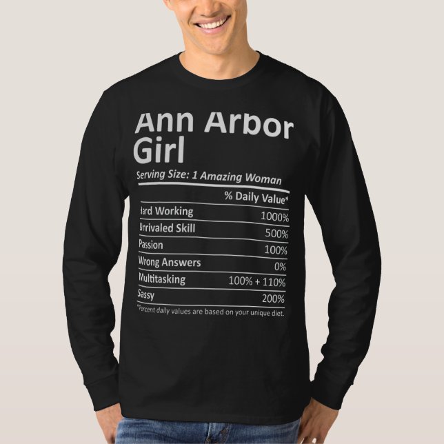 Ann Arbor Girl Mi Michigan City Home Roots Usa T Shirt (Framsida)