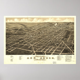 Ann Arbor Michigan 1880 antika panorama- karta Poster