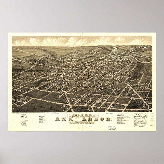 Ann Arbor Michigan 1880 Antique Panoramic Karta Poster (Framsidan)