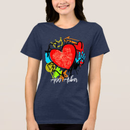 Ann Arbor Michigan Graffiti Street Karta Blue Maiz T Shirt
