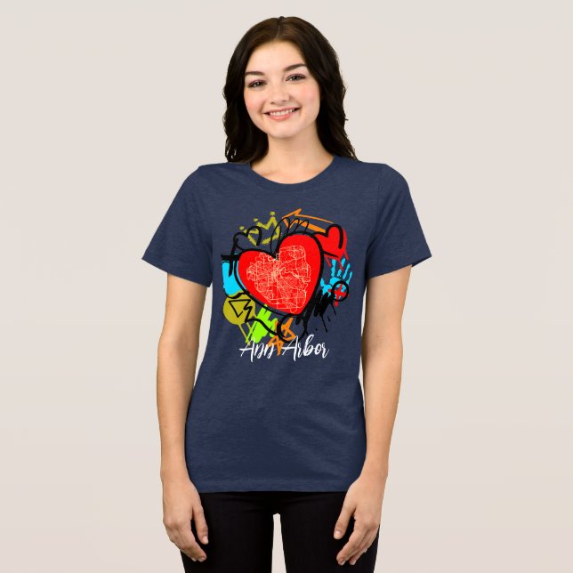 Ann Arbor Michigan Graffiti Street Karta Blue Maiz T Shirt (Framsida Full)