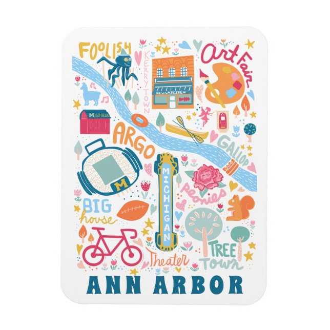Ann Arbor Michigan Karta Favorite Sak Magnet (Vertikal)