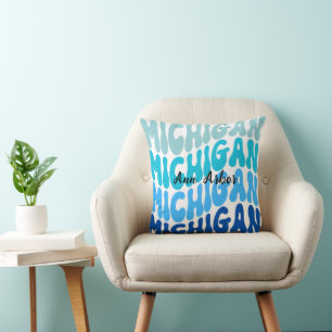 Ann Arbor, Michigan Pillow Repeat Blue Kudde