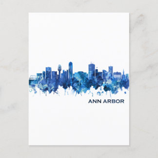 Ann Arbor Michigan Skyline Blue Helg Vykort