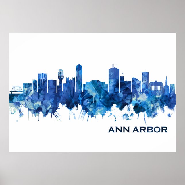 Ann Arbor Michigan Skyline Blue Poster (Framsidan)