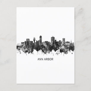 Ann Arbor Michigan Skyline BW Inbjudan Vykort