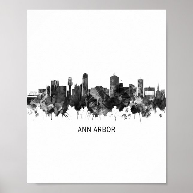 Ann Arbor Michigan Skyline BW Poster (Framsidan)