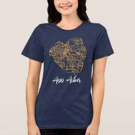 Ann Arbor Michigan Street Karta Blue och Maize T Shirt