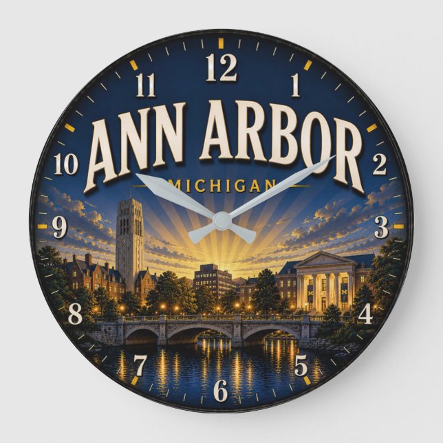 Ann Arbor Michigan Sunset Premium Skyline Stor Klocka (Framsida)