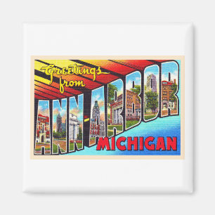 Ann Arbor Michigan Vintage Large Brev vykort Magnet