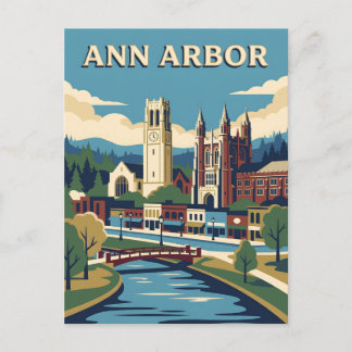 Ann Arbor Michigan Vintage Retro Resemål Poster Vykort