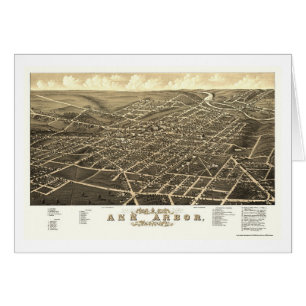 Ann Arbor panorama- karta för MI - 1880 Hälsningskort