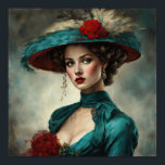 Anna A Proper Art Deco Dam Poster<br><div class="desc">Anna är en riktig,  vacker konsthugg. Hon är klädd i en underbar vintage med en passande hatt med fjädrar och en blomma. Ett vackert porträtt som visar ett exempel på en kvinna i en gammal era. Fin färg-kombination av turkos och kräm med rött.</div>