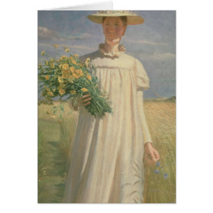 Anna Ancher som går tillbaka från blomman Hälsningskort